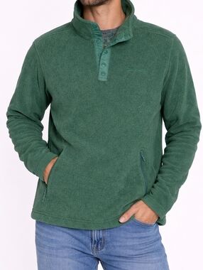 L.L. Bean ($130) Green Fleece Pullover Quarter Snap Mens